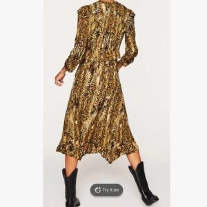 ba&sh Sahara Black and Gold Snake Print Midi Dress